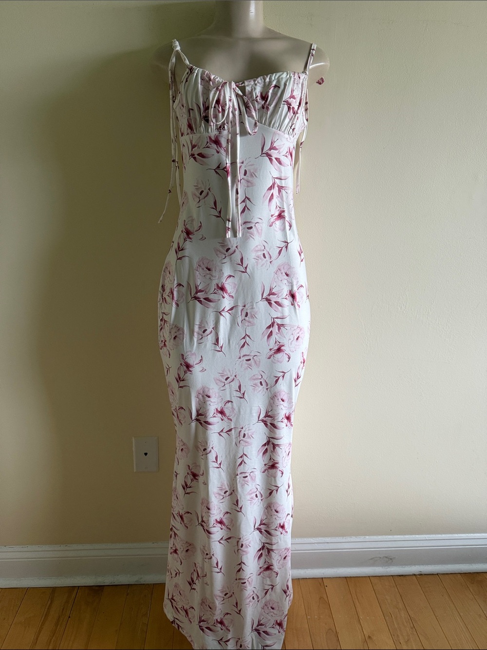White & Pink Floral Tie-Front Maxi Dress